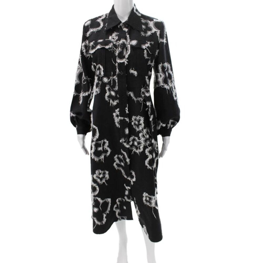 Lovebirds Womens Shirt Dress Black Floral Button Long Sleeve Midi Size S